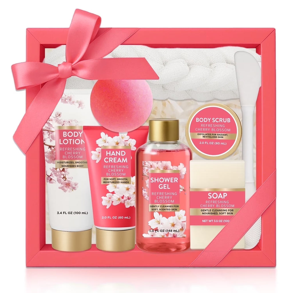 Bath Gift Sets for Women, 8 Pcs Cherry Blossom Mother'S Day Birthday Gifts for Mom, Relaxing Gift Baskets for Her
