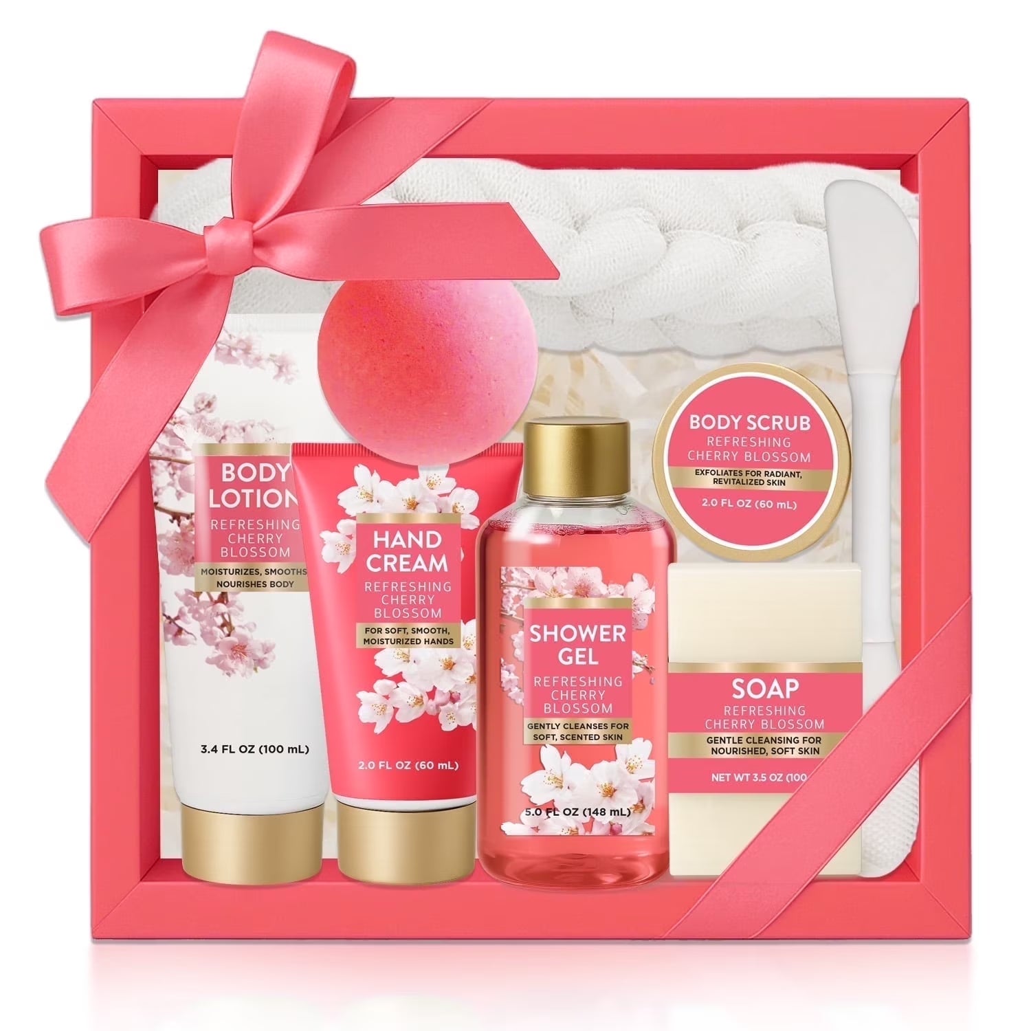 Bath Gift Sets for Women, 8 Pcs Cherry Blossom Mother'S Day Birthday Gifts for Mom, Relaxing Gift Baskets for Her