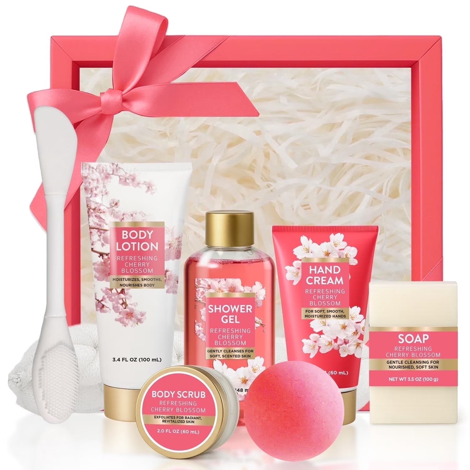 Bath Gift Sets for Women, 8 Pcs Cherry Blossom Mother'S Day Birthday Gifts for Mom, Relaxing Gift Baskets for Her