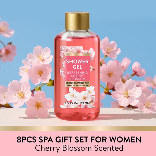 Bath Gift Sets for Women, 8 Pcs Cherry Blossom Mother'S Day Birthday Gifts for Mom, Relaxing Gift Baskets for Her