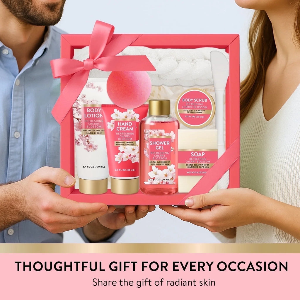 Bath Gift Sets for Women, 8 Pcs Cherry Blossom Mother'S Day Birthday Gifts for Mom, Relaxing Gift Baskets for Her